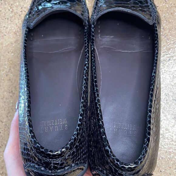 Stuart Weitzman Snake Embossed Patent Leather Moccasin Toe Loafers 7.5 Black - Picture 7 of 13